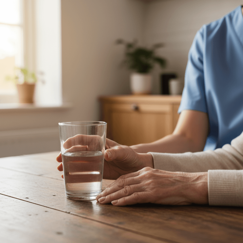 Elderly client receiving attentive care at home